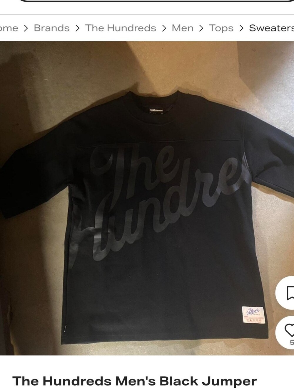 The Hundreds Black Tonal Script Crewneck sweater top shirt 3/4 sleeve black 2XL